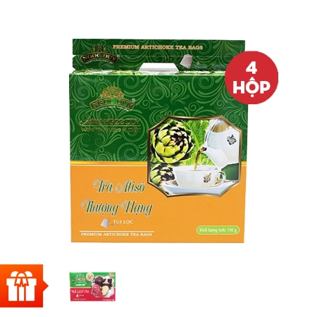 Combo 4 hộp trà Atiso Đà Lạt loại Thượng hạng hộp cam thương hiệu Ngọc Duy (50 túi lọc / hộp)+ 2 hộp trà linh chi đỏ (hộp 20 túi lọc)