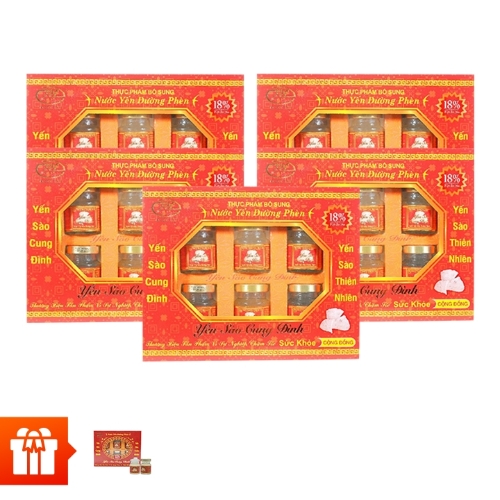 [58P RS]YẾN SÀO CUNG ĐÌNH-Bộ 5 hộp nước yến đường phèn( tổ yến 18%)+1 hộp nước yến sào đường phèn 22% 