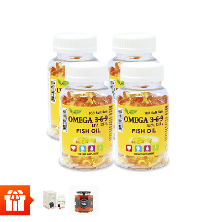 [Hè 60p] Combo 4 hộp TPBVSK Omega 369(100 viên/ hộp )+1 hộp Não 30v + 1 Mật ong Hoa nhãn 230gr