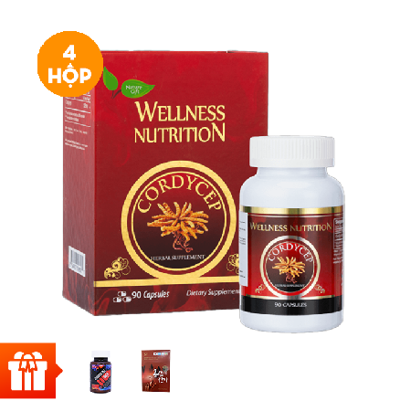 [GĐ60P]-Combo 4 hộp TPBVSK Viên đông trùng hạ thảo Wellness Nutrition (90 viên/ hộp)+ 1 hộp Tongkat 30v nâu +  1 hộp Hồng sâm nước hộp 5 gói