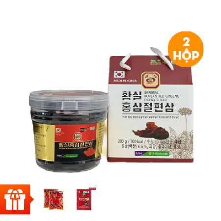 [SK]Combo 2 hộp Hồng Sâm Lát Tẩm Mật Ong (200g/ hộp) Imperial Korean Red Ginseng honey sliced + 2 gói kẹo sâm 200gr+5 gói sâm nhung hươu 50ml ( ngẫu nhiên)