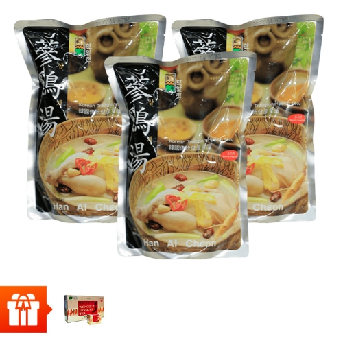 Combo 3 kg Canh gà hầm sâm Hàn Quốc -KOREAN GINSENG CHICKEN STEW ( 1 gói/ kg)  + 1 hộp trà sâm 200gr