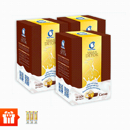 Venus Milk- Combo 3 hộp Venus Detok socola 375g+ 3 gói sữa detox vị ngẫu nhiên 15g/ gói                             