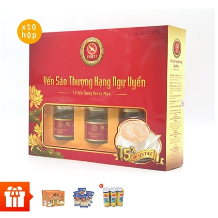 [k quai] HPNEST_Combo 10 Hộp Yến Sào Thượng Hạng Ngự Uyển 15% + 2 Hộp Yến Sào Chưng Saffron 18% + 6 gói cháo yến cá hồi + 6 lon nước yến Fidinest