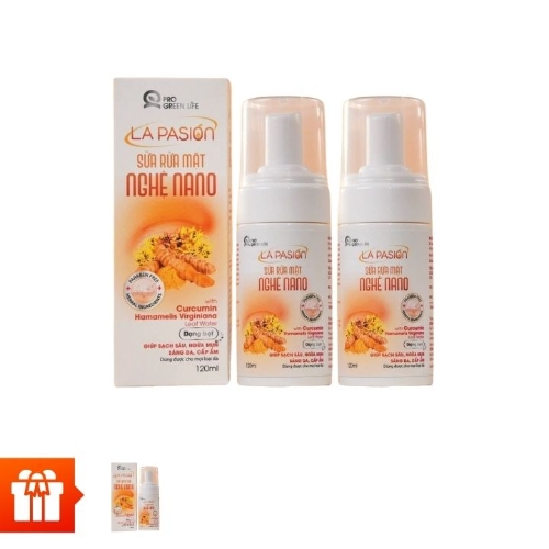 [Option 1] LA PASIÓN - Bộ 2 sữa rửa mặt tạo bọt Nano Nghệ (120ml/chai) Tặng 1 chai cùng loại