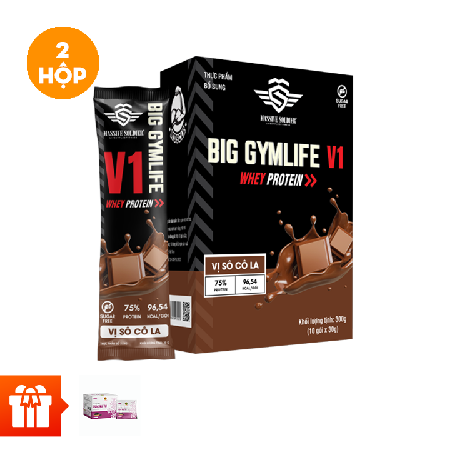 Combo 2 hộp Thực phẩm bổ sung Big Gymlife V1 Whey Protein Vị Sô Cô La (Hộp 10 gói x 30g)+1 hộp  trà hắc kỷ tử 