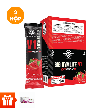 Combo 2 hộp Thực phẩm bổ sung Big Gymlife V1 Whey Protein Vị Dưa Hấu (Hộp 10 gói x 30g) +1 hộp  trà hắc kỷ tử 