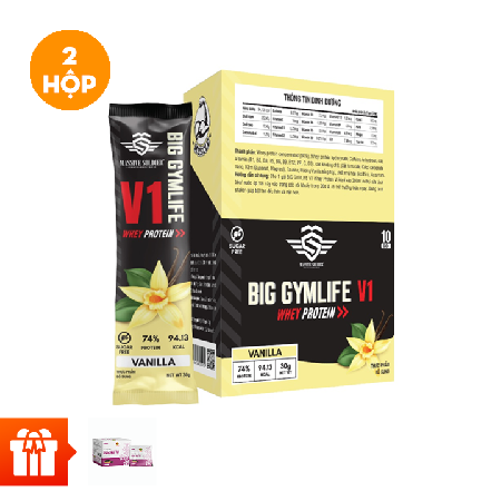 Combo 2 hộp Thực phẩm bổ sung Big Gymlife V1 Whey Protein Vị Vani (Hộp 10 gói x 30g)+1 hộp  trà hắc kỷ tử 