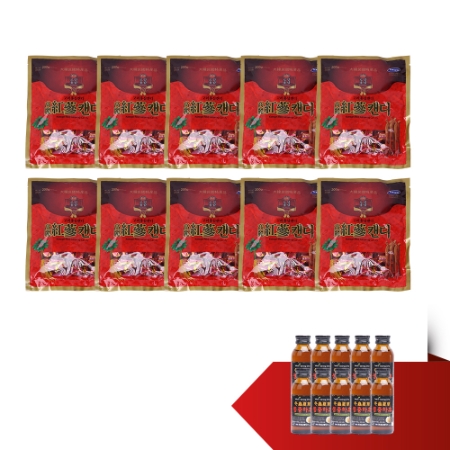 LIÊN MEKONG - Combo 10 gói kẹo hồng sâm Hàn Quốc (200g) + 10 chai đông trùng hạ thảo (100ml)
