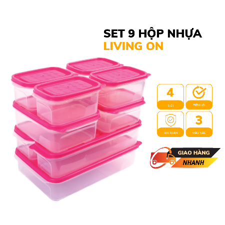 [TMDT- 4 hộp: 1 lớn/1 trung/2 nhỏ] Bộ hộp cơm Living On (LB-PK-S3/LB-BU-S3 /LB-LP-S3)