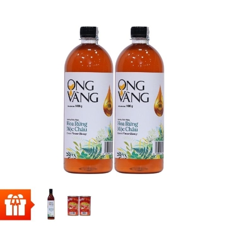 [ZP60P]Ong Vàng_Combo 2 Chai Mật Ong Hoa Rừng Mộc Châu 1400g + 1 Chai Mật Ong Sữa Ong Chúa Tươi 730g + 2 Lon Cá Sardine Sốt Cà 155g-85g