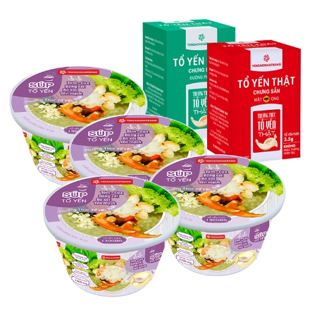 Nest Art -Combo 4 SÚP TỔ YẾN TÔM CUA ,BÔNG CẢI, BÓ XÔI,YẾN MẠCH (VỊ MỚI)+ Combo 2 (Hộp Yến Thật Chưng Sẳn ĐƯỜNG PHÈN + Hộp Yến Thật Chưng Sẳn MẬT ONG)