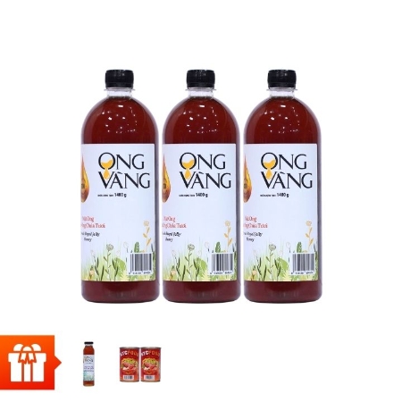 [60P]Ong Vàng_Combo 3 Chai Mật Ong Sữa Ong Chúa Tươi 1400g  +  1 Chai Mật Ong Hoa Rừng Tây Bắc 500gr + 2 Lon Cá Sardine Sốt Cà 155g-85g