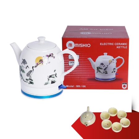 MISHIO - Ấm sứ điện + Bộ tách trà (ngẫu nhiên)