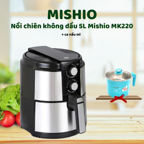 [Edit - 60PH]MISHIO - Nồi chiên không dầu 5L Mishio MK220 + ca nấu mì