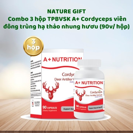 [Crazy 24]60p NATURE GIFT - Combo 3 hộp TPBVSK A+ Cordyceps viên đông trùng hạ thảo nhung hươu (90v/ hộp)