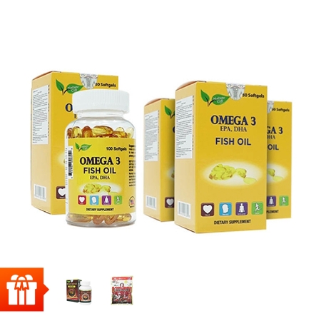 [8/3] 60P NATURE GIFT-Combo 4 hộp Omega 3 Fish Oil (100 viên/ hộp )+2 hộp Well 30 viên+ 1 gói kẹo hồng sâm 200gr 