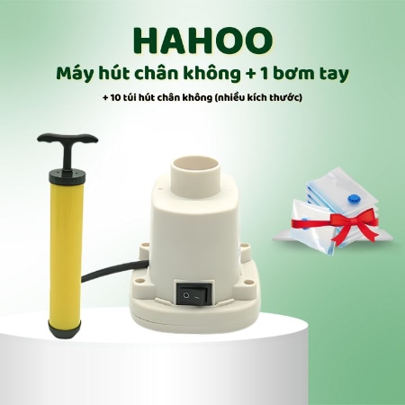 [XẢ KHO - T8%] HAHOO - Máy hút chân không + 1 bơm tay + 10 túi hút chân không (nhiều kích thước)