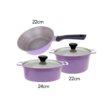 Perfectchef - Nồi đúc vân đá đáy từ chống dính size 22 + Nồi đúc vân đá đáy từ chống dính size 24cm + Chảo vân đá sâu đáy từ chống dính size 22cm+Bộ hộp thực phẩm CN6532