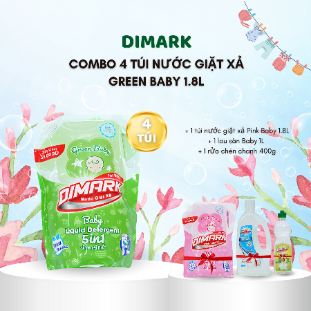 								DIMARK - Combo 4 Túi Nước Giặt Xả Green Baby (1.8L)
								