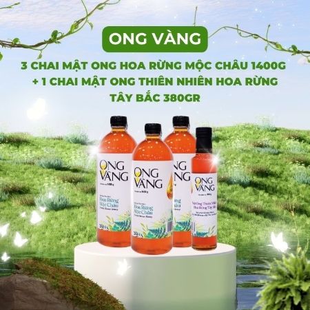 								3 Chai Mật Ong Hoa Rừng Mộc Châu Ong Vàng (1400g/ Chai)
								